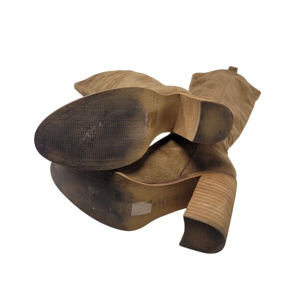 Oasis Society Vegan Faux Suede Knee-High Boots Sz 6.5 Tan Tall Heeled Riding - Picture 9 of 12